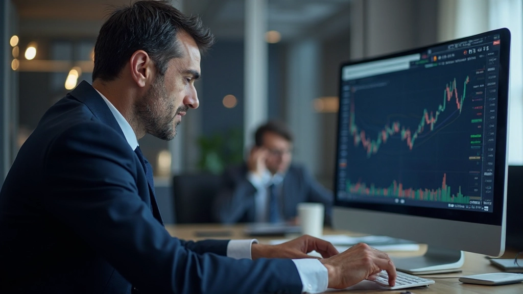 Consultor de investimentos analisando portfólio de ações e dados de dividendos na tela do computador