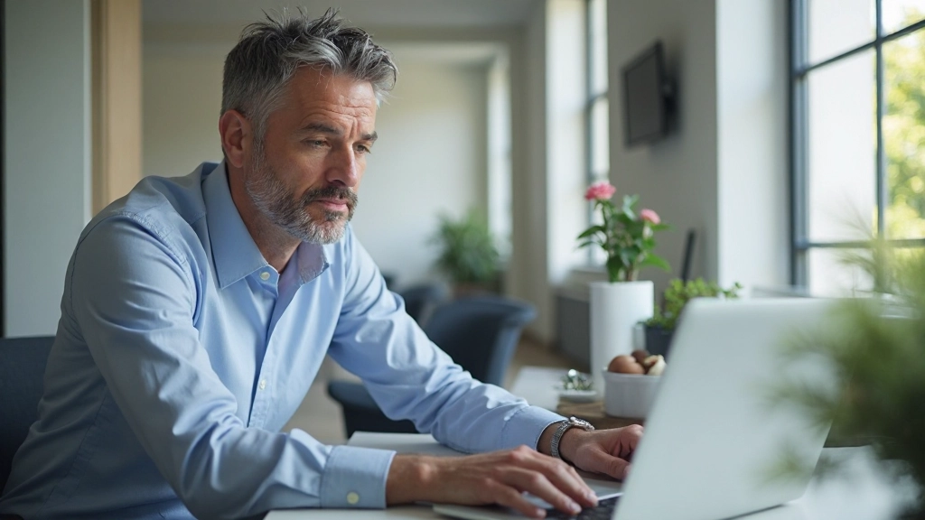 Profissional analisando plataforma de investimento em laptop