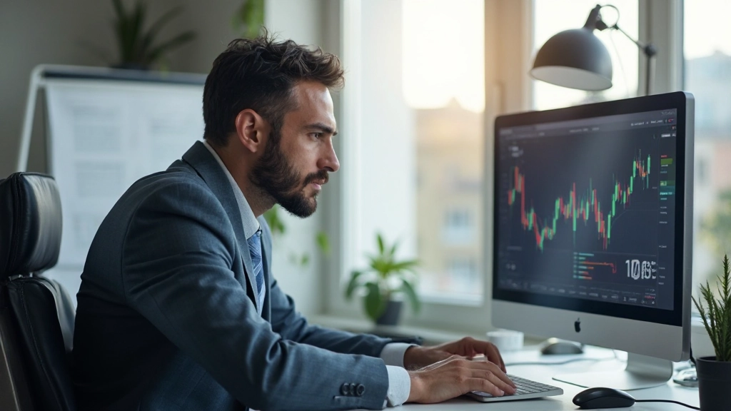 Profissional analisando gráficos de mercado de ações em monitor de computador
