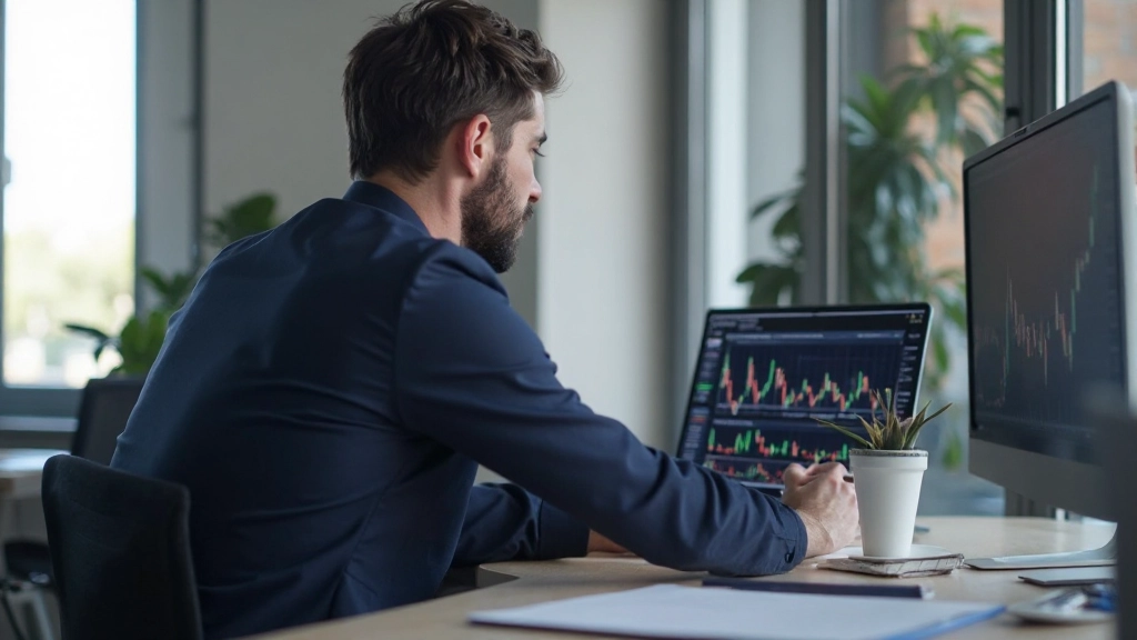 Profissional analisando gráficos de investimento em dividendos na área de trabalho