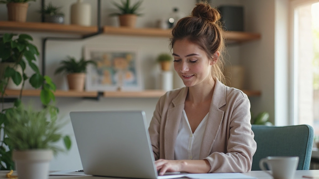 Digital creator and online entrepreneur working on laptop developing digital products